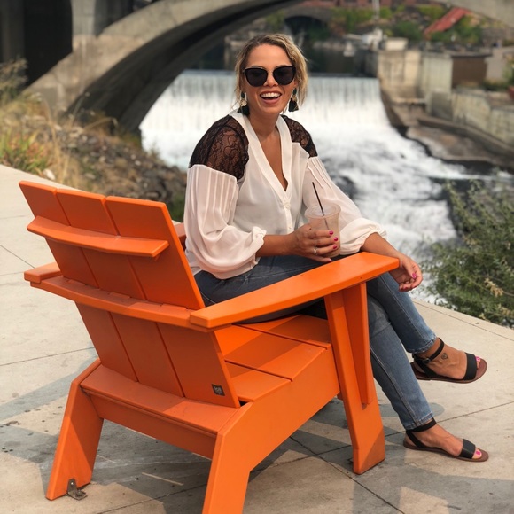 Sheer white blouse with black lace shoulders - Picture 2 of 2